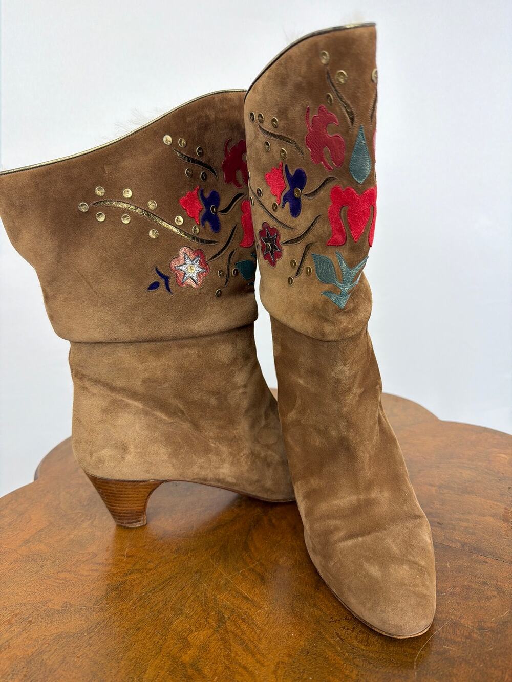 Andrea Pfister Made in Italy Brown Suede Short Boots Faux Fur Lining Women's 9
